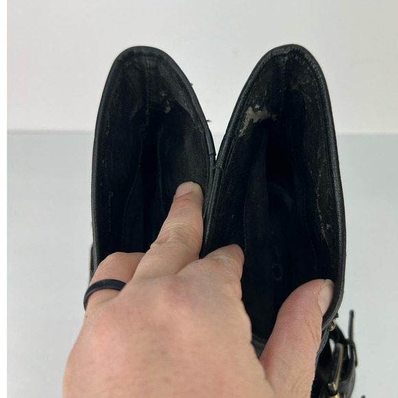 ALDO Womens Black Leather Buckle Open Toe Platform Booties Stiletto Heels 38/7.5 - Picture 7 of 9